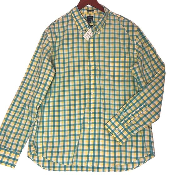 J Crew Slim Fit Flex Button Down Shirt Men XXL Yellow Blue NWT Preppy - Picture 1 of 12